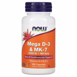 NOW Foods، ميغا D-3 و MK-7، 120 كبسولة
