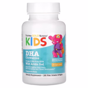 California Gold Nutrition، مكملات DHA للأطفال، 100% سمك القد القطبي البري، بنكهة الفراولة والليمون، 180 كبسولة جيلاتينية لينة