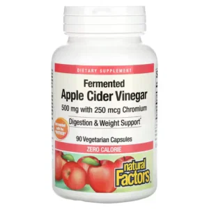 Natural Factors، خل التفاح المخمر، 500 ملغ، 90 كبسولة نباتية